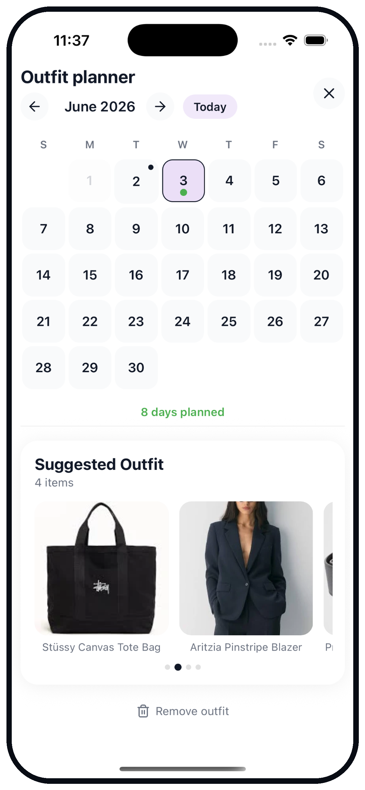 The Glook outfit planner calendar
